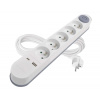 Predlžovací kábel Emos P1513PD, 5x zásuvka, 1x USB-A, 1x USB-C, biely, 3 m