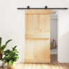 Posuvné dveře s kováním 100 x 210 cm masivní borové dřevo Hnědá 3203069