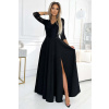 AMBER elegantné čipkované dlhé šaty s výstrihom - čierne