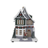 VIANOČNÝ DOMČEK s hudbou, osnežený, LED ŠEDO-BIELY 28,5cm
