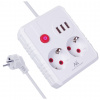 MCN Napájacia lišta Maclean, predlžovací kábel 2 zásuvky + 3xUSB, 110-240V AC 50/60Hz, 2,1A max. 2500W, 3 m, biela, MCE388 W