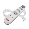 Predlžovací kábel Emos P1312PD, 3x zásuvka, 1x USB-A, 1x USB-C, biely, 2 m