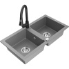 Mexen Mario dvojkomorový granitový drez s kuchynskou batériou Elia, sivý - 6504-71-670101-70