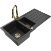 Mexen Andres žulový kuchynský dvojdrez s odkvapom a kuchynskou batériou Elia, čierny/strieborný metalický
