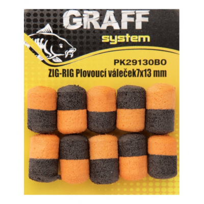 Graff Zig-Rig Plávajúci valček 7x13mm Čierna/Oranžová 10ks
