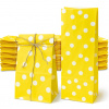Papierové tašky kockové ŽLTÁ s BODKAMI 10x6x26 cm na SLADKOSTI DARČEK eko