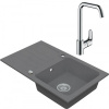 Drezový set Hansgrohe 2/C - Granitový drez s odkvapkávacou plochou 780x480 mm, sivá + Drezová batéria Hansgrohe Focus