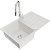 Mexen Bruno, 1-komorový granitový drez 795x495x200 mm a drezová batéria Savita, biela, 6513-20-672601-00