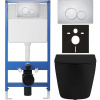 CERANO - Kompletný podomietkový WC set Lite/Cesso - čierna matná - WC tlačidlo Duo, chróm - predstenová inštalácia - 49x36 cm