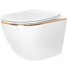 Rea Carlo Tornado Rimless, závesná WC misa 490x365x370 mm + toaletné sedadlo, biela-zlatý okraj, REA-C4800