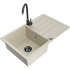 Mexen Bruno 1-drezový granitový drez s odkvapkávačom a kuchynskou batériou Telma, béžový - 6513-69-670200-70