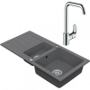 Drezový set Hansgrohe 3/C - Granitový drez 960x480 mm 1,5-sektora s odkvapkávacou plochou, tmavý grafit matný + Drezová batéria Hansgrohe Focus