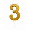 TORO Tortová sviečka číslica 3 zapichovacia 16cm zlatá