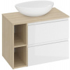Cersanit Moduo, kúpeľňová skrinková súprava s umývadlom na dosku 80x45x95 cm, biela lesklá-dub, S801-444