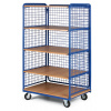 Policový vozík vysoký, tri strany drôtené, päť etáží z drevotriesky, 200 kg