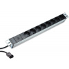 DIGITUS 1U hliníkové PDU, do racku, 10A zástrčka, 250V 50 / 60Hz, 8x zásuvky, IEC C14 zástrčka, pojistka