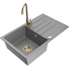 Mexen Bruno granitový jednodrez s odkvapkávačom a kuchynskou batériou Telma, sivý - 6513-71-670200-50