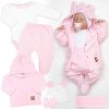 Rebrovaná sada, Star 5D, body, polodupačky, kabátik, čiapka, rukavice - rúžová, biela,62 Baby Nellys