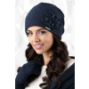 Kamea Tmavomodrá dámska čiapka na zimu s kvetmi Kamea Andora, Veľkosť uni, Farba tmavomodrá
