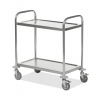 Nerezový policový vozík KM, 2 police, nosnosť 100 kg, 710x400 mm, 4 kolieska z PU, brzda