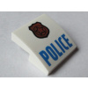 15068pb046b White Slope, Curved 2 x 2 x 2/3 with Blue 'POLICE' Pattern (Bílý svah, zakřivený 2 x 2 x 2/3 s modrým vzorem 