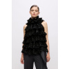 BLÚZKA KARL LAGERFELD KARL STUDIO RUFFLE MESH TOP BLACK