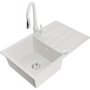 Mexen Bruno, 1-komorový granitový drez 795x495x200 mm a drezová batéria Savita, biela, 6513-20-672601-20