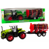 LEAN TOYS Poľnohospodársky traktor s prívesom na drevo, 9 kmeňov – zelená