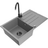 Mexen Bruno granitový drez 1-komorový s odkvapkávacou doskou a kuchynskou batériou Telma, sivý - 6513-71-670200-70-B