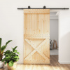 Posuvné dveře s kováním 100 x 210 cm masivní borové dřevo Hnědá 3203081