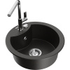 Mexen Diego, 1-komorový granitový drez 488x488x167 mm a drezová batéria Flora, čierna-zlatá metalíza, 6512-75-670401-00