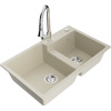 Mexen Tomas, 2-komorový granitový drez 800x500x190 mm a drezová batéria Elia, béžová, 6516-69-670101-00