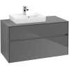 VILLEROY & BOCH Collaro závesná skrinka pod umývadlo na dosku (umývadlo vľavo), 2 zásuvky, s LED osvetlením, 1000 x 500 x 548 mm, Glossy Grey, C014B0FP