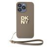 DKNY PU Leather Stack Logo Wrist Strap pre Apple iPhone 14 Pro Max, béžová