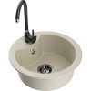 Mexen Diego, 1-komorový granitový drez 488x488x167 mm, čierny sifón, čierna matná batéria Telma, béžová, 6512-69-670200-70