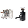 Rocket Espresso Appartamento, white, walnut + Eureka Mignon Libra 65 All Purpose, CR black