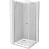 Mexen Roma Duo, sprchový kút 80 (dvere) x 80 (dvere) cm, 6mm číre sklo, chrómový profil + slim sprchová vanička 5cm biela + chrómový sifón, 854-080-080-01-02-4010
