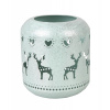 Kovová dekorácia svietnika v mentolovom farebnom prevedení s výrezmi jeleňov a srdiečok 11 x 11 x 12 cm 42362
