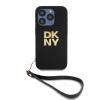 DKNY PU Leather Stack Logo Wrist Strap pre Apple iPhone 15 Pro, čierna