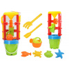 LEAN TOYS Sada hračiek do piesku - veľký mlynček, vedierko, farebné formičky