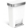 Pedálový odpadkový kôš Simplehuman - 45 l, vrecko na sáčky, obdĺžnikový, biely plast / nerez (CW1387CB)
