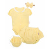 Baby Nellys 3-dielna mušelínová súpravička, body, kraťasky+čelenka GIRL, žltá 62 (2-3m)