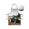 BrandMac Detská zástera s kuchárskou čiapkou Modrý traktor
