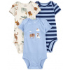 CARTER'S Body krátky rukáv Blue Animals chlapec 3ks 12m/ veľ. 80