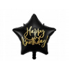 PartyDeco Fóliový balón Hviezda Happy Birthday čierny 40cm