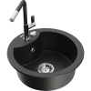 Mexen Diego, 1-komorový granitový drez 488x488x167 mm a drezová batéria Flora, čierna-zlatá metalíza, 6512-75-670401-07