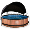 Bazén so strieškou a filtráciou Wood pool Exit Toys kruhový oceľová konštrukcia 300*76 cm hnedý od 6 rokov