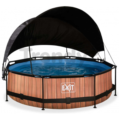 Bazén so strieškou a filtráciou Wood pool Exit Toys kruhový oceľová konštrukcia 300*76 cm hnedý od 6 rokov