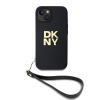 DKNY PU Leather Stack Logo Wrist Strap pre Apple iPhone 14, čierna