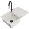 Mexen Bruno, 1-komorový granitový drez 795x495x200 mm a drezová batéria Savita, biela, 6513-20-672601-70
